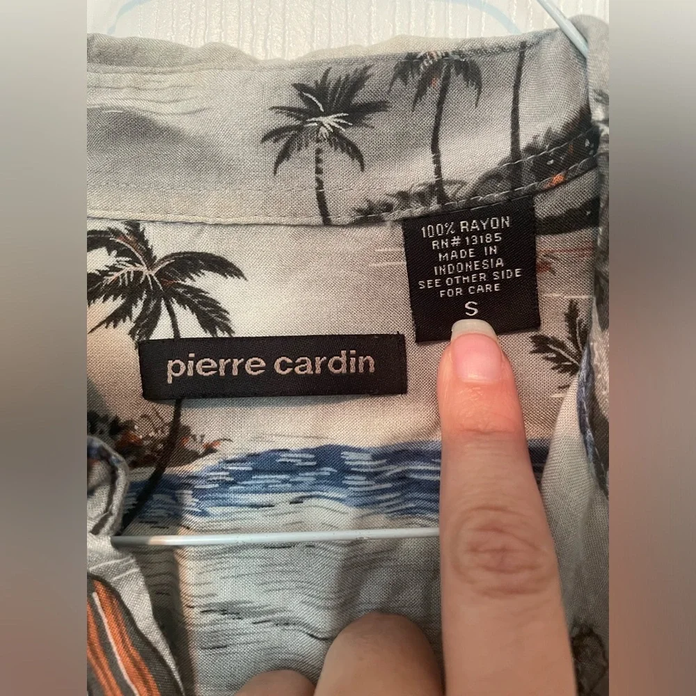 Pierre Cardin Black and Gray Palm Hawaiian Print Shirt - Picture 3 of 3
